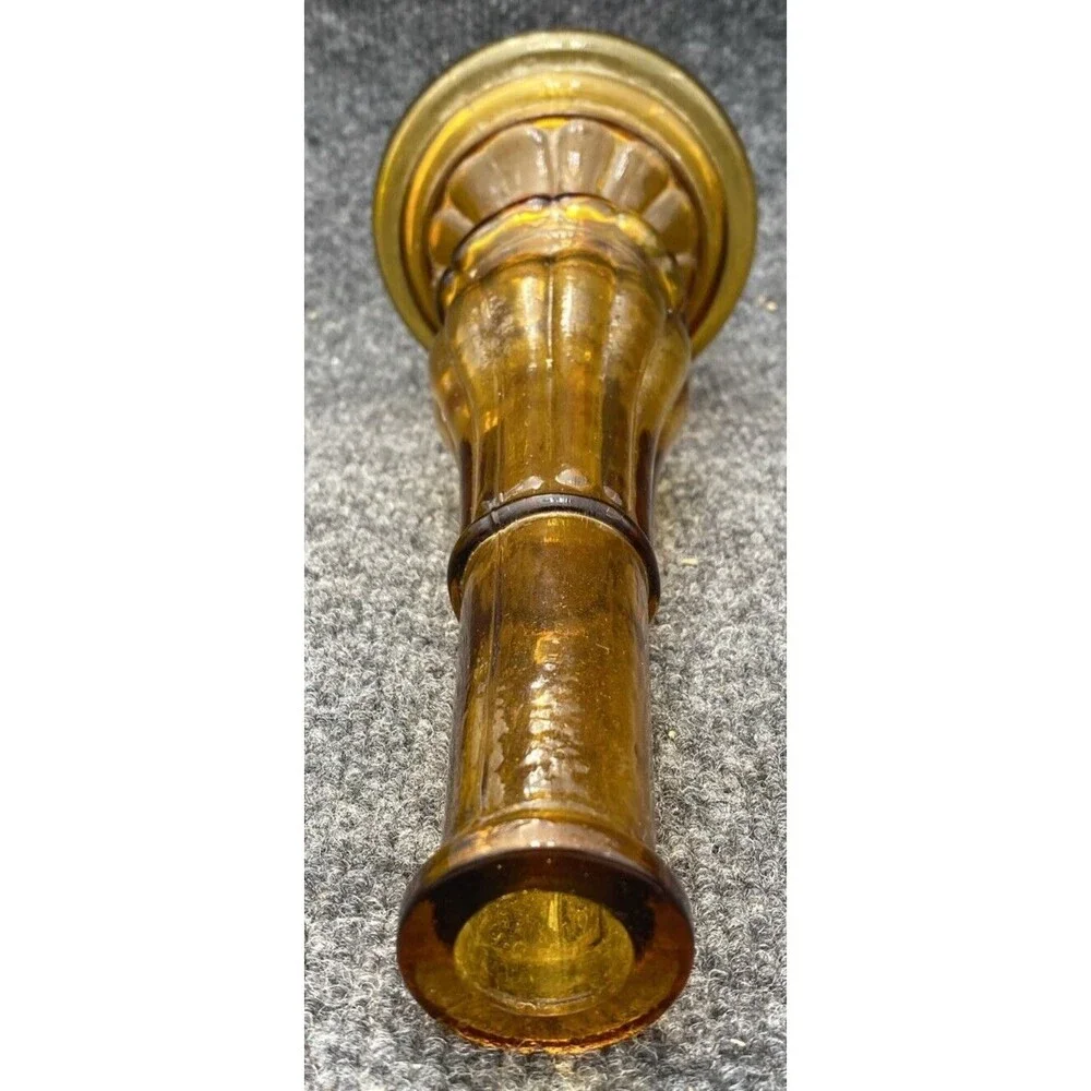 Vintage Empoli Italy Amber Glass Candlestick Holder Column Bud Vase MCM 12